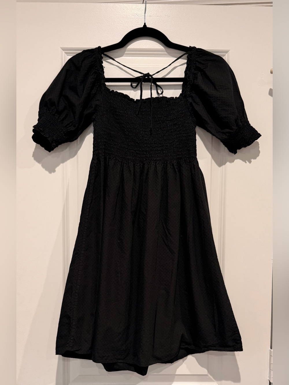Hill House Dress Athena Nap Mini Smocked Puff Sleeve in Black